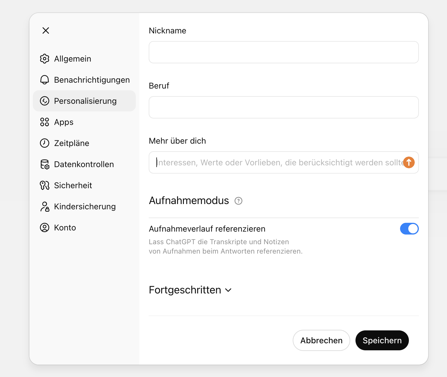 ChatGPT Schritt 2a: Feld „Mehr über dich" ausfüllen