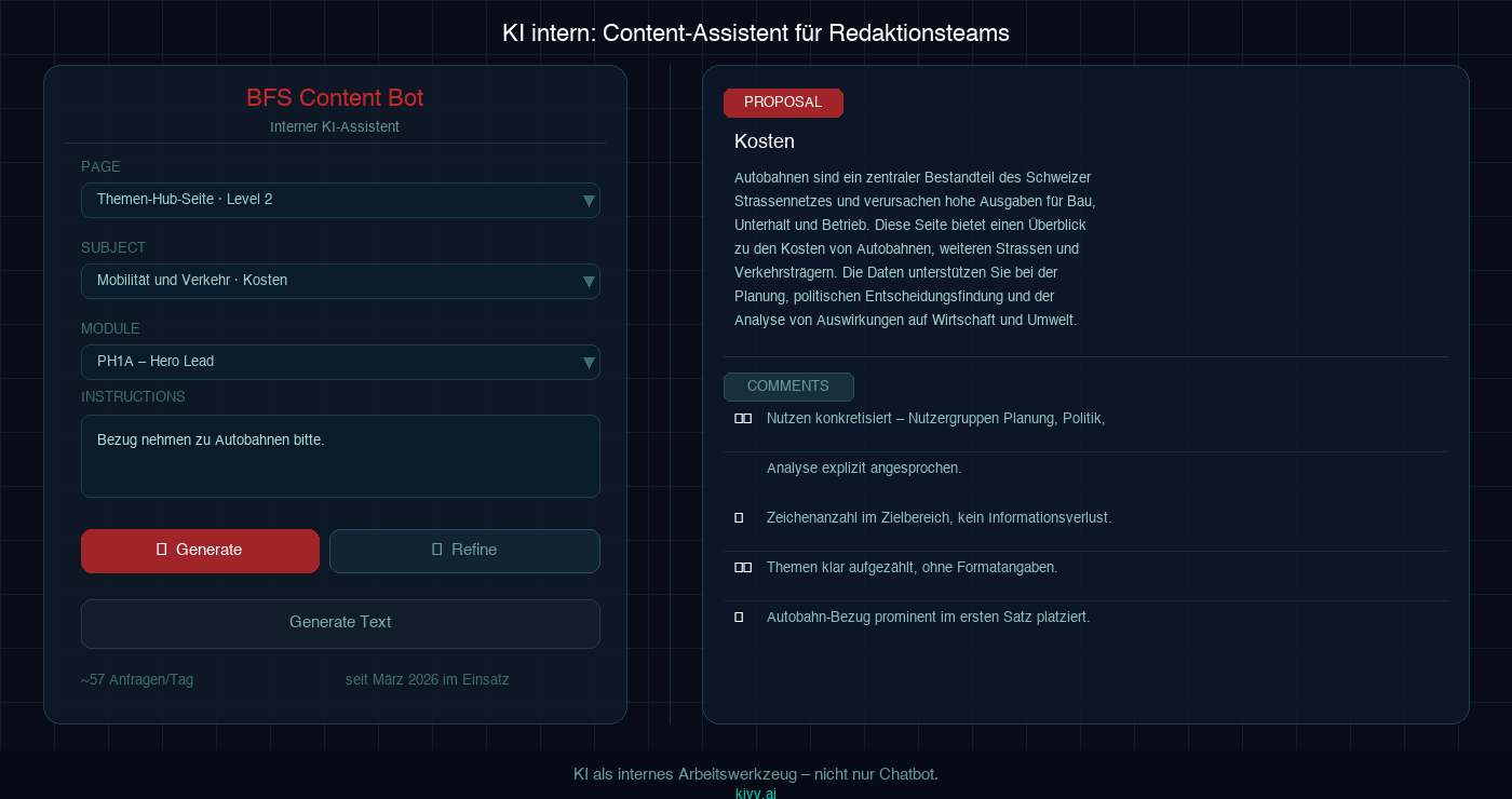 KI Content-Assistent für interne Redaktionsteams – BFS Praxisbeispiel.